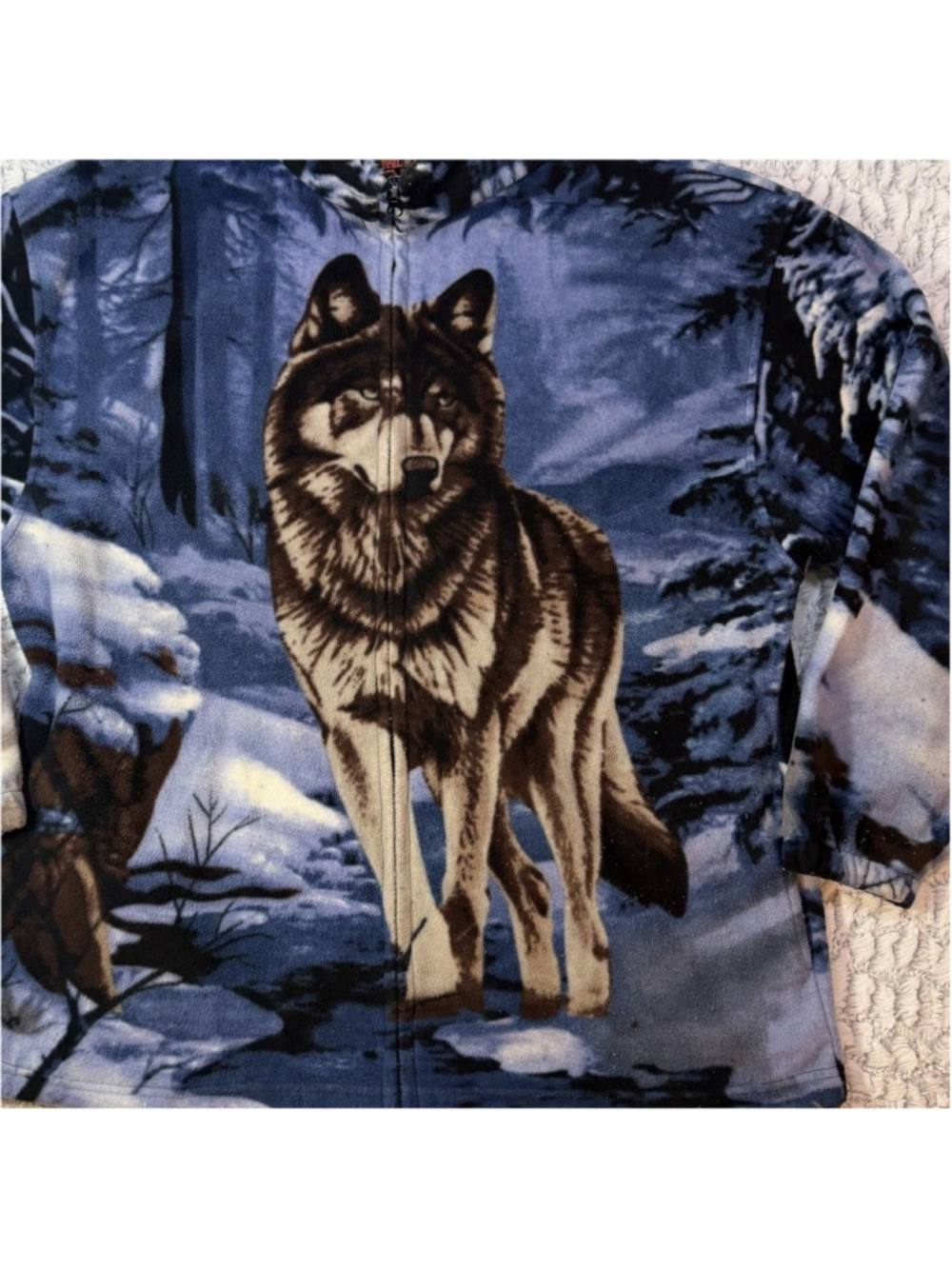 TRAIL CREST Men's Blue Fleece Jacket Full Zip Stand-Up Collar XL 48in Wolf